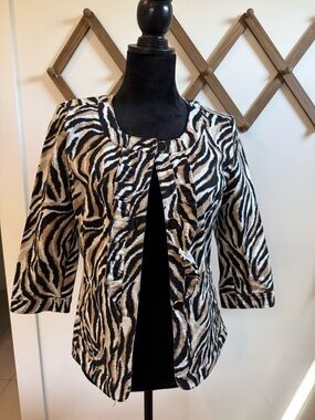 Charter Club Zebra-Print Open Front Jacket in Black, White & Tan